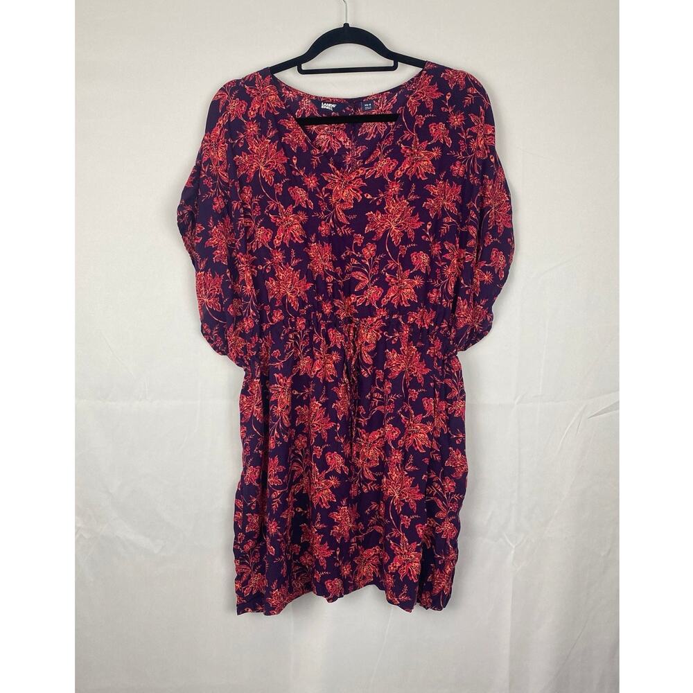 Lands End' Size XS-S, Floral Boho Dress Purple & Red Pattern Midi Women, Retro